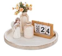 Hanobe Bandeja Decorativa Redonda Grande: Mesa de café Blanca de 45 cm, Bandeja de Cuentas Circular, rústica, bandejas de Madera Grandes, decoración de Granja, otomana, Vintage, Centro de Mesa para