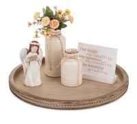 Hanobe Bandeja Decorativa Redonda Grande: Mesa de café de 45 cm, Bandeja de Cuentas Vintage Circular, bandejas de Madera Grandes, decoración rústica de Granja, Centro de Mesa otomano para Servir a