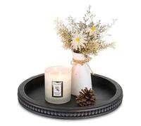 Hanobe - Bandeja decorativa redonda negra, con cuentas, para mesita, otomana, de madera, para centro de mesa, encimera de cocina, decoración del hogar y baño