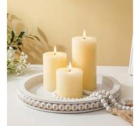 Hanobe Bandeja Decorativa Redonda para Centro de Mesa: Bandeja de Mesa de café rústica con Cuentas para Sala de Estar, bandejas de Velas de Madera Lavada Blanca para encimera de Cocina, decoración