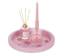 Hanobe - Bandeja decorativa redonda rosa, con relieve, para perfumes, decoración de cómoda, tocador, maquillaje, mesa de café, otomana, encimera de cocina, baño