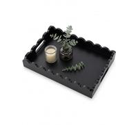 Hanobe Bandeja grande decorativa de madera con asa para cocina, salón, 40 x 30 cm, con borde ondulado