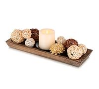 Hanobe Bandeja Larga y Estrecha de Madera para Velas: portavelas de Madera rústica, centros de Mesa rectangulares Decorativos para Sala de Estar, Soporte de Pilar de Granja, Base de luz de té,
