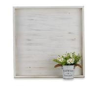 Hanobe Bandeja otomana cuadrada grande: bandejas de madera extra grandes para servir, bandeja decorativa rústica para mesa de café otomana con asas para sala de estar, color blanco