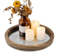 Hanobe Bandeja para portavelas: bandeja redonda decorativa de madera para velas, centro de mesa rústico para velas de té y pilar, decoración del hogar para Navidad, boda, Halloween, diseño de espejo