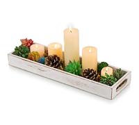 Hanobe Bandeja rectangular larga y estrecha: bandejas decorativas rectangulares portavelas para decoración del hogar, bandeja de centro de mesa blanca, bar, sala de estar
