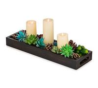 Hanobe Bandeja Rectangular Larga y Estrecha: Centro de Mesa Decorativo de Madera rústica Rectangular con Asas Recortadas, bandejas para portavelas para el hogar, Mesa de café, Sala de Estar, baño,