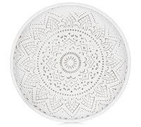 Hanobe Bandeja Redonda de Madera para Servir: Home Pequeña Bandeja de Madera Decoración Rústica Blanco Bandejas Decoración para Café Cocina Contador, 30 cm