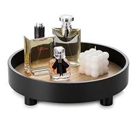Hanobe Bandeja Redonda Decorativa para tocador: bandejas de Perfume para baño, Soporte de Pedestal Circular, Elevador de Madera para decoración de exhibición, aparador, Negro