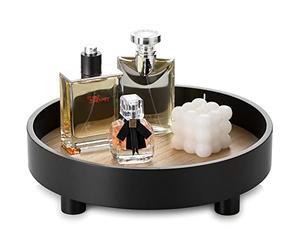 Hanobe Bandeja Redonda Decorativa para tocador: bandejas de Perfume para baño, Soporte de Pedestal Circular, Elevador de Madera para decoración de exhibición, aparador, Negro
