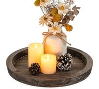 Hanobe Bandeja rústica de Madera para Servir: Bandeja Decorativa Redonda de Madera para Centro de Mesa Vintage, Bandeja otomana para decoración de encimera, Accesorios de decoración del hogar para