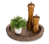 Hanobe Bandeja rústica de madera para servir: portavelas decorativo de madera redonda, centro de mesa, bandejas de mayordomo, bandeja otomana de granja para decoración de encimera de cocina para mesa