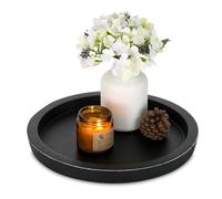 Hanobe Bandeja rústica de madera para servir: portavelas decorativo redondo de madera, centro de mesa vintage, bandeja otomana de granja para decoración, encimera de cocina para mesa de café del hogar