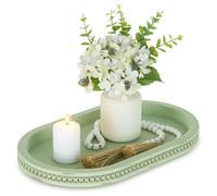 Hanobe Bandejas decorativas para mesa de centro: bandejas ovaladas de color verde salvia para baño, decoración moderna de madera para el hogar, cocina, encimera, mesa de entrada