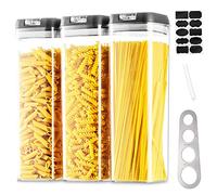Hanobe Contenedores de Pasta Porta Spaghetti: Juego de 3 Contenedores Herméticos de Plástico para Alimentos con Tapas Easy Lock Negras Impilables, Recipientes para Cereales, Ahorro de Espacio