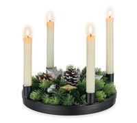Hanobe Corona de Adviento de Madera Portavelas de Adviento: Portavelas de Adviento Moderno Arreglo de Adviento Decoración para Velas de Adviento Redonda Bandeja de Velas Negra con Portavelas de Metal