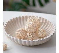 Hanobe Cuenco decorativo blanco para llavero: 24 cm, cuencos de popurrí de resina para decoración de sala de estar, bandeja de almacenamiento con volantes beige para mesa de centro, pasillos
