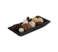 Hanobe Cuenco decorativo de madera para masa: centro de mesa largo de madera, decoración de mesa, portavelas natural, decoración rústica sin acabar, centros de mesa para comedor y cocina, color negro