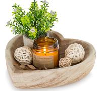 Hanobe Cuenco decorativo para masa con forma de corazón: cuencos pequeños de madera, decoración rústica para popurrí, centro de mesa, 20 cm
