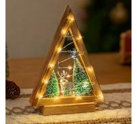 Hanobe Decoración de árbol de Navidad de madera: decoraciones de Navidad de mesa con luces para encimera de cocina, pequeña decoración rústica moderna de Navidad para el hogar, chimenea, estante de