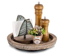 Hanobe Plato Giratorio de Madera, Bandeja Decorativa: Redonda para Servir con Placa giratoria, Plato Decorativo rústico, Bandeja de Madera, Vintage, Bandeja de Velas, Plato de Madera, decoración para