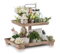 Hanobe Soporte de Bandeja escalonada de Granja: Bandeja de Servir de Madera rústica de 2 Niveles, decoración de Dos rectangulares de Madera para centros de Mesa de Cocina, cafetería, Pascua, otoño,