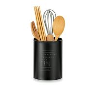 Hanobe Soporte para utensilios de cocina para cubertería de acero inoxidable, color negro, estilo nórdico, contenedor de almacenamiento duradero, organizador de cubiertos con superficie mate