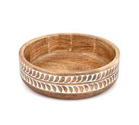 Hanol Mango Wood Decorative Fruit Bowl - Medium Burnt & Whitewash Texture | Large Kitchen Counter Serving Bowl for Salad, Bread, Snacks & Everyday Use (10" X 10" X 3'')