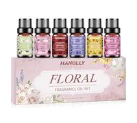 HANOLLY Aceites Esenciales FLORALES 6x10ML, Juego de Aceite Esencial Naturales para Humidificador Difusor Velas perfumes hogar, Lirio & Aloe, Peonía Rosa, Rosa, Lavanda, Sándalo & Girasol, Orquídea