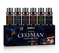 HANOLLY Aceites Esenciales HOMBRE LÍDER 6x10ML, Juego de Aceite Esencial Naturales para Humidificador Difusor Velas- Ébano Soberano,Gracia & Soltura, Tabaco Negro, Cedro Amplio, Cúspide Noche