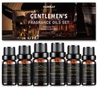 HANOLLY Aceites Esenciales Hommes 6x10ML, Juego de Aceite Esencial Naturales para Humidificador Difusor Velas Jabones perfumes Hogar - Sandalo, Cedro, Tabaco Dulce, Ron, Colonia, Cuero