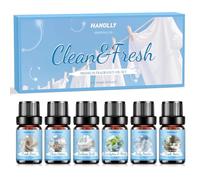 HANOLLY Aceites Esenciales Limpio & Fresco 6x10ML, Juego de Aceite Esencial Naturales para Humidificador Velas- Lino Fresco, Polvo de Bebé, Cotone Puro, Algodón Limpio, Eucalipto Menta, Baño Relajante
