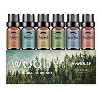 HANOLLY Aceites Esenciales Madera para Humidificador 6 x 10ML | Juego de Aceite Esencial Naturales Aromaterapia para Humidificador, Difusor, Velas- Teca, Oud, Cedro, Ciprés, Sándalo, Pino