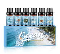 HANOLLY Aceites Esenciales OCÉANO 6x10ML, Juego de Aceite Esencial Naturales para Humidificador Difusor Velas- Mar & Cielo, Viento Levante, Arrayán Italiano, Costa Sosegada, Sol & Fruta, Playa Fresca