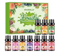 HANOLLY Juego de Aceites Esenciales Frutas 10x5ML, Aceite Esencial Naturales para Humidificador Difusor Velas- Fresa, Arándano, Manzana, Uva, Piña, Melocotón/Durazno, Coco, Sandía, Mango, Cantalupo