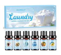 HANOLLY Juego de Aceites Esenciales Lavadero 6x10ML, Aceite Esencial Naturales para Humidificador Difusor Velas- Frescura Renovadora, Verano Cítrico, Sándalo & Vetiver, Frescura Otoñal, Dulce Florecer