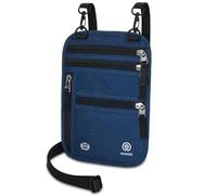 HANOZI Cartera para el cuello, bolsa de viaje y soporte para pasaporte con bloqueo RFID para mujeres y hombres, cartera de viaje delgada, Navy, Cartera para el cuello