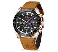 HANPOSH Reloj Hombre Cuarzo AnalóGico CronóGrafo Relojes Hombre Moda Lujo Negocios De Cuero Genuino Fecha Luminosa A Prueba De Agua Fase Lunar Regalo Padre