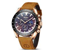 HANPOSH Reloj Hombre Cuarzo AnalóGico CronóGrafo Relojes Hombre Moda Lujo Negocios De Cuero Genuino Fecha Luminosa A Prueba De Agua Fase Lunar Regalo Padre