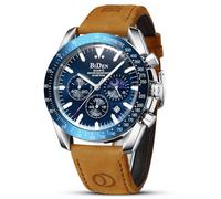 HANPOSH Reloj Hombre Cuarzo AnalóGico CronóGrafo Relojes Hombre Moda Lujo Negocios De Cuero Genuino Fecha Luminosa A Prueba De Agua Fase Lunar Regalo Padre