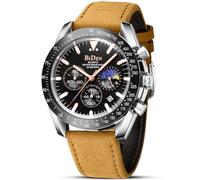 HANPOSH Reloj Hombre Cuarzo AnalóGico CronóGrafo Relojes Hombre Moda Lujo Negocios De Cuero Genuino Fecha Luminosa A Prueba De Agua Fase Lunar Regalo Padre