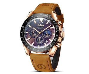 HANPOSH Reloj Hombre Cuarzo AnalóGico CronóGrafo Relojes Hombre Moda Lujo Negocios De Cuero Genuino Fecha Luminosa A Prueba De Agua Fase Lunar Regalo Padre
