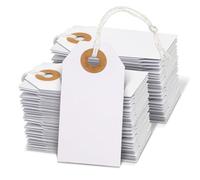 Hanqing Etiquetas de precio con cuerda, 100 tarjetas colgantes con agujero reforzado, etiquetas de papel en blanco para equipaje, ropa, regalos, joyas (blanco)