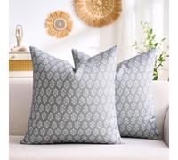 Hanrunsi Funda Cojin 45 x 45 cm con Diseño de Flores Grises, Funda de Cojín Rústica Decorativa para Exterior, Dormitorio, Sofá, Silla, Cama y Jardín, Juego de 2