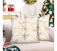Hanrunsi Funda Cojin 45x45 Navideño Blanco Oro para Cojines Navideños, Cojines de Sofá, Cojin Cama Decorativos, Decoración para El Dormitorio, Salón, Ropa de Cama Juego de 2