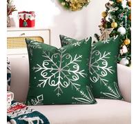 Hanrunsi Funda Cojin Navidad 45x45, Verde Plata, Estampado en Caliente, Funda Almohada Decorativa, Cojín Decorativos para Sofá, Fundas de Cojín Decorativas para Sala de Estar, Dormitorio, Juego de 2