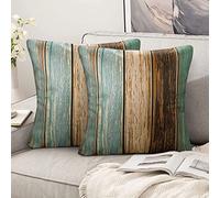 Hanrunsi Funda Cojines 50x50 Verde Fundas Cojin Lino Rayas Rústico Casa de Campo Granero Textura de Madera Rojo Naranja Gris Funda Almohada para Sofá Balcón con Cremallera Invisible Juego de 2