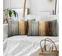 Hanrunsi Funda Cojines Verde 30x50 Hogar Almohadas Fundas Lino Rayas Colores Casa de Campo Granero Rústico Textura de Madera Rojo Naranja Gris Funda Almohada para Sofá Balcón Juego de 2