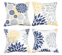 Hanrunsi Funda de cojín de 45 x 45 cm, Funda de Almohada de Terciopelo Azul y Amarillo, Funda de Almohada Cuadrada Decorativa para el hogar, Dormitorio, Sala de Estar, 18 x 18 Pulgadas, Juego de 4