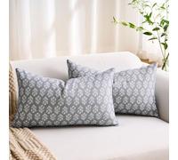 Hanrunsi Funda de Cojín Floral de 30 x 50 cm, Funda de Almohada Color Gris, Rústica Decorativa para Exterior para Sofá, Dormitorio, Sillón, Silla, Cama y Jardín, Juego de 2